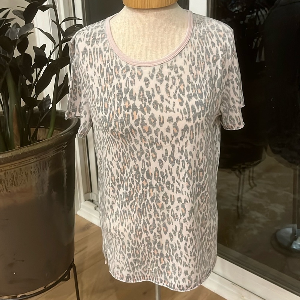 Free People Leopard Print Short Sleeve Tee - Pink and Gray